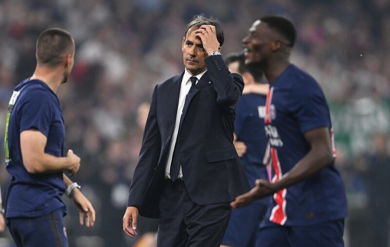 Dejected Inter Milan head coach Simone Inzaghi reacts after his team's heavy Champions League final defeat. Photograph: Stu Forster/Getty