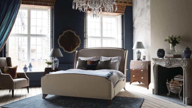 Mayfair design by UK-based And So To Bed with  bed frame in aged mahogany