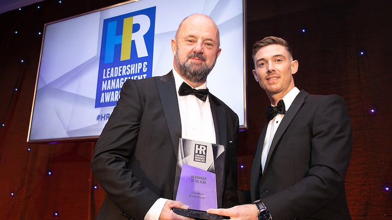 James Brown, manager, Walters People, Robert Walters, presents the HR Manager of the Year award to Noel Henderson, on behalf of Ciara Hood, Eli Lilly Kinsale.