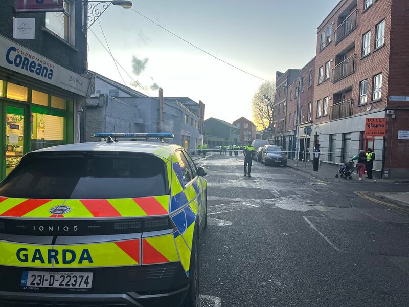 Gardaí at the scene of the incident shortly after the explosion on Thursday. Photograph: Jack Power