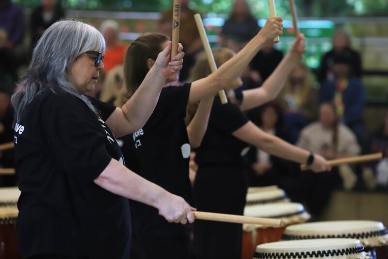 'A labour of love': Taiko for Carers perform at Foyle Obon, which Fiona Umetsu established with her husband Katsu and other friends more than a decade ago. Photograph: Gav Connolly