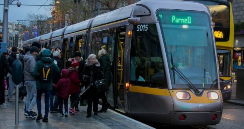 There were delays on sections of the Cross City Luas during its first morning rush hour on Monday. Photograph: Collins