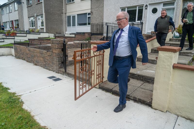 Aontú leader and European election candidate Peadar Toibín and local election candidate Peter Whelan canvassing in Slane, Co Meath. Photograph: Barry Cronin