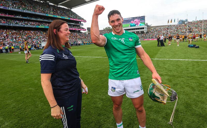 Sports Psychologist Caroline Currid celebrates All-Ireland success with Sean Finn. Photograph: Ryan Byrne/Inpho

