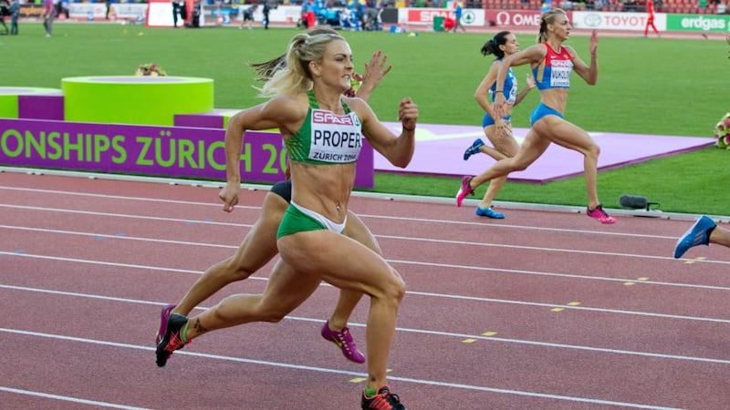 Ireland’s Kelly Proper on her way to finishes fifth in the semi-final of the women’s 200metres. Photograph: Inpho