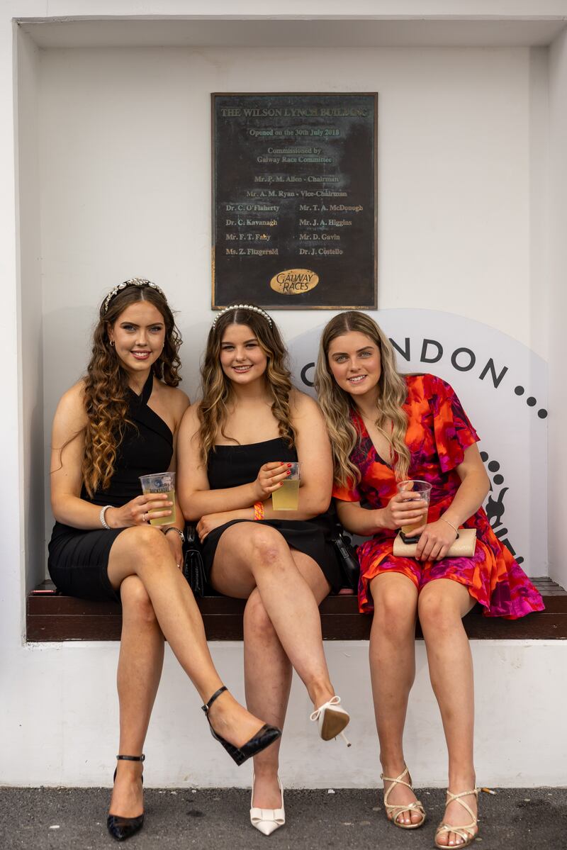 Francesca Madden, Ava Kane and Hannah Fagan from Cavan and Longford taking a break at the races. Photograph: Morgan Tracey/Inpho