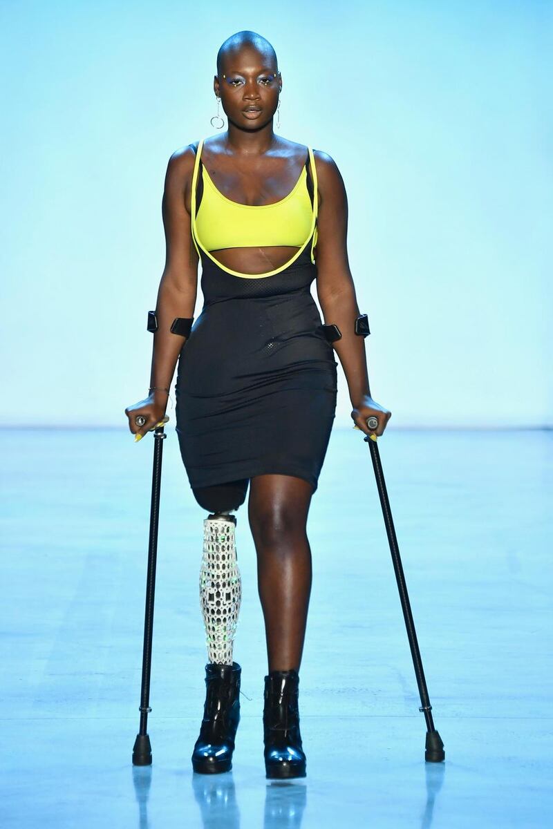 NYFW: Mama Cax, aka Cacsmy Brutus, models Chromat. Photograph: Frazer Harrison/Getty