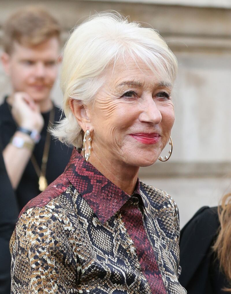 Dame Helen Mirren leaving the Foreign and Commonwealth Office in London following the Victoria Beckham Spring/Summer 2020 London Fashion Week catwalk show on Sunday. Photograph: Isabel Infantes/PA Wire