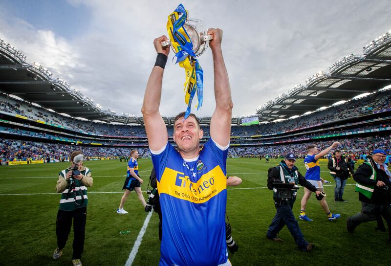  Séamus Callanan celebrates with the Liam MacCarthy trophy after he captained Tipperary to All-Ireland success against Kilkenny in 2019. Photograph: Ryan Byrne/Inpho
