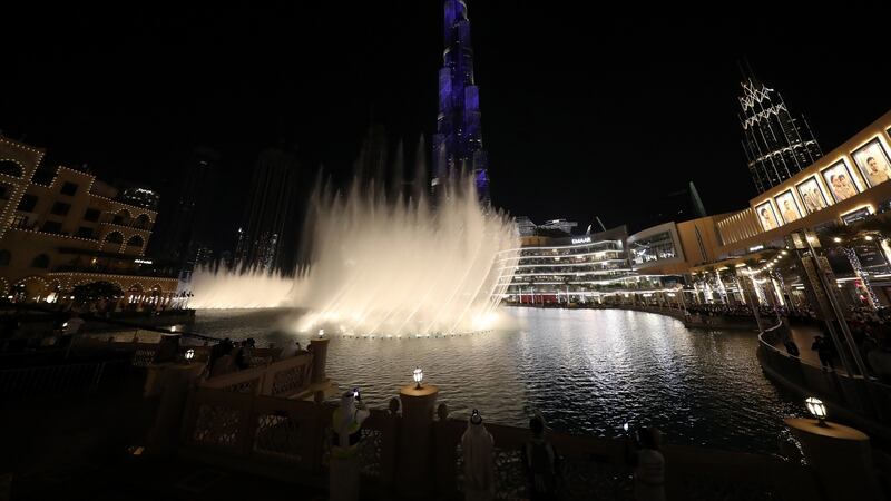 People gather near Burj Khalifa, the world’s tallest building, prior to a fireworks display on New Year’s Eve in Gulf emirates of Dubai, United Arab Emirates. Photograph: EPA