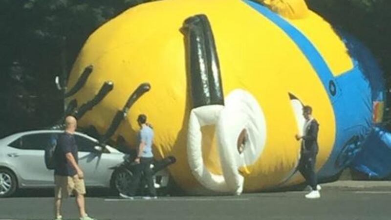 The giant inflatable minion that fell on the Swords Road on Monday. Photograph: Erin Van Londen