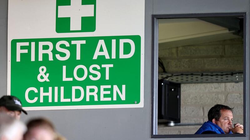 Wexford manager Davy Fitzgerald in the stand  during the Leinster SHC quarter-final against Laois at  UPMC Nowlan Park. Photograph: Tommy Dickson/Inpho