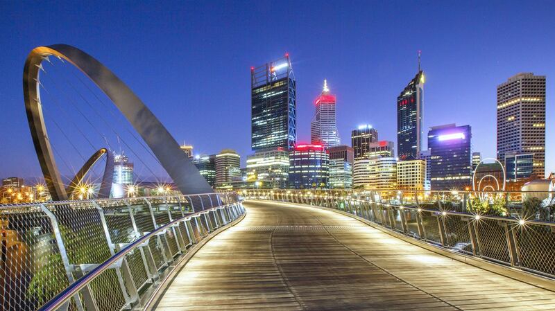 Elizabeth Quay, Perth,  just before sunrise, as seen   from the new Elizabeth Quay bridge. File photograph: Getty Images