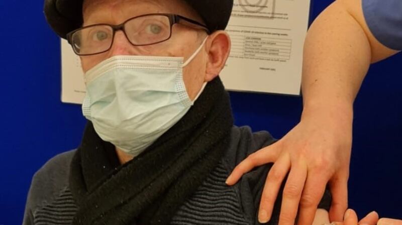 John Donohue, from Artane in Dublin, is seen  receiving the Oxford-AstraZeneca jab at Dublin’s Beaumont Hospital on Saturday morning. Photograph: Beaumont Hospital