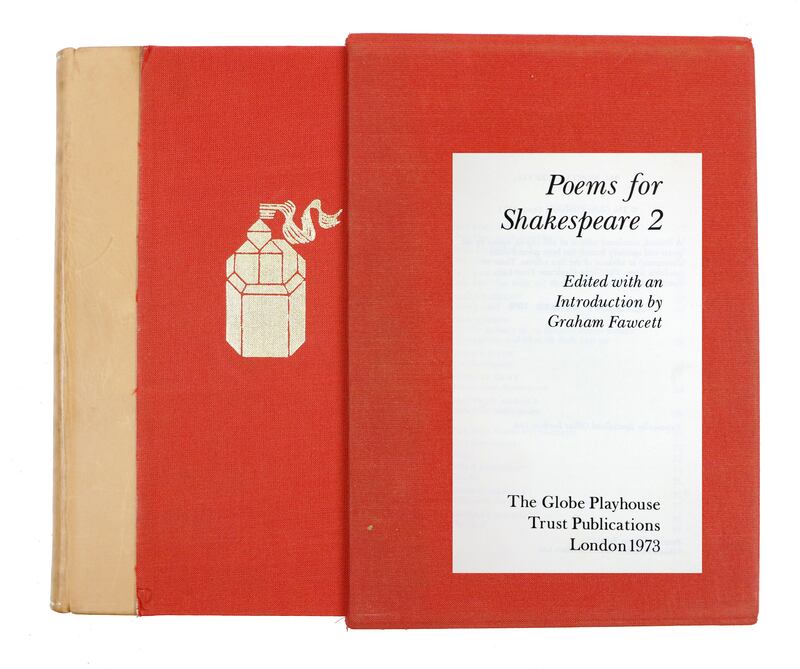 A 1973 cloth-bound copy of the Globe Playhouse Trust-commissioned book of poetry by 14 contemporary poets, including Seamus Heaney, entitled Poems for Shakespeare (€200-€300)
