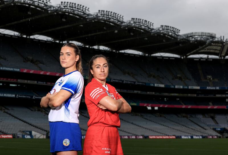 Waterford’s Keeley Corbett-Barry with Amy O’Connor of Cork ahead of the Glen Dimplex All-Ireland Senior Camogie Championship Final on Sunday, August 6th. Photograph: ©INPHO/Dan Sheridan