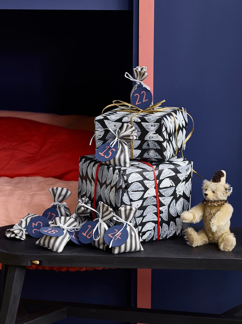 Crafty wrap: Annie Sloan’s potato print wrapping paper.