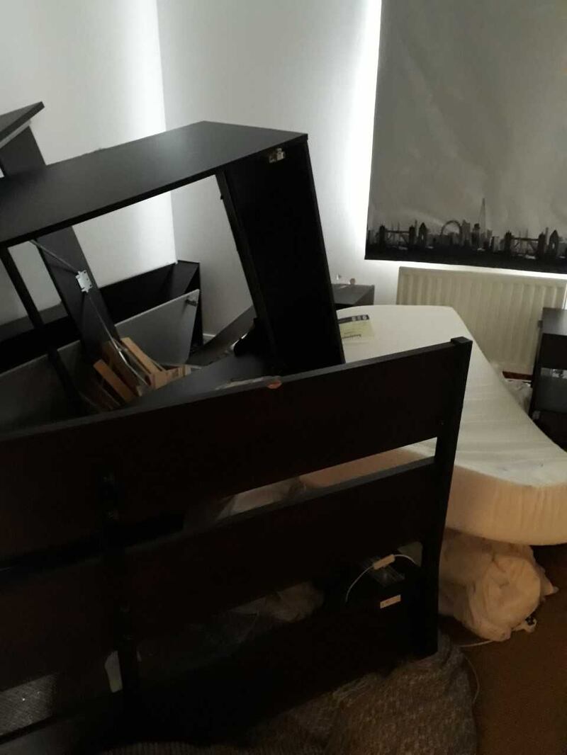 Wrecked furniture in one of the rooms.