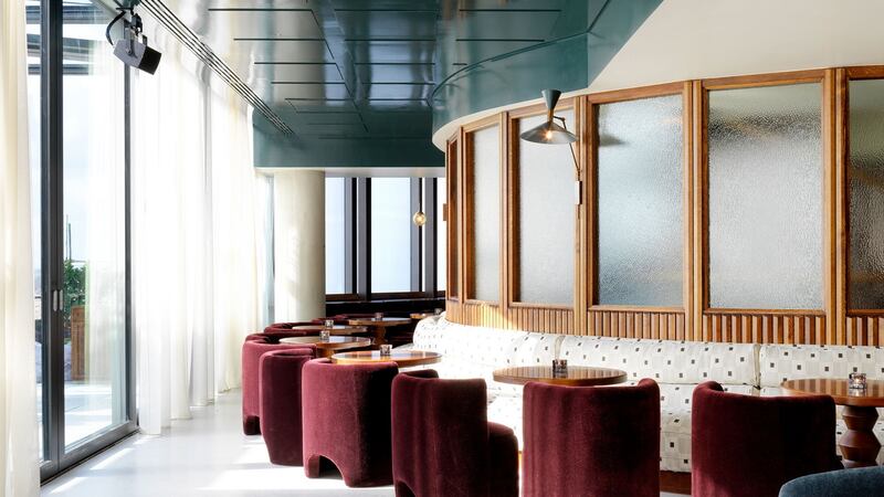 Soho House White City in the former BBC Television Centre in London makes much use of the concrete and ribbed timber of the building’s era.