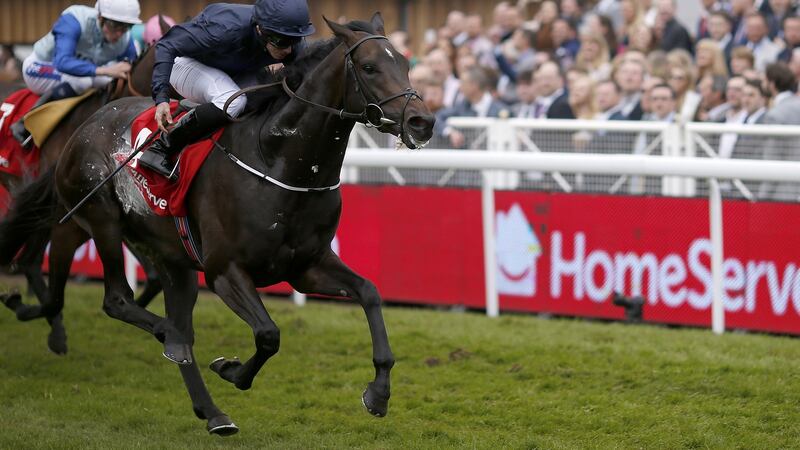 Ryan Moore guiding Epsom Derby contender Cliffs Of Moher to victory in the   Homeserve Dee Stakes at Chester. Photograph:  Alan Crowhurst/Getty Images