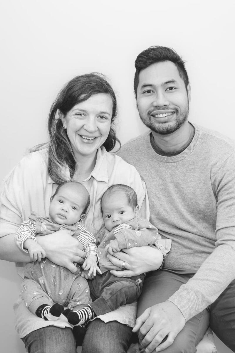 Louise O'Leary with her husband Arif and their twin boys.