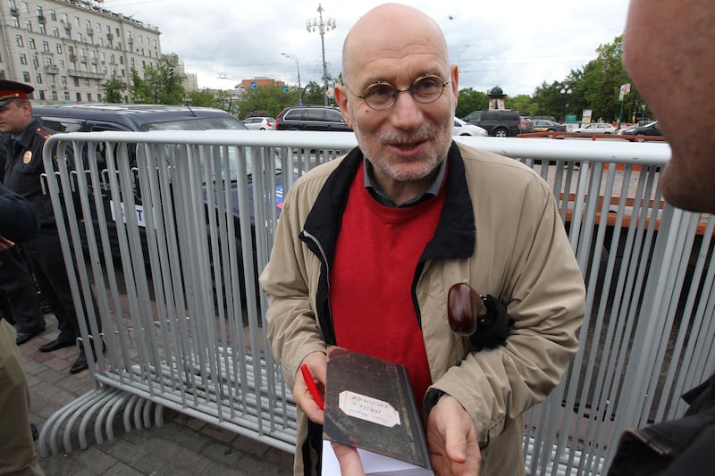 Grigori Chkhartishvili, who writes as Boris Akunin, at a demonstration against Vladimir Putin's presidency in 2012. Photograph: Sasha Mordovets/Getty Images