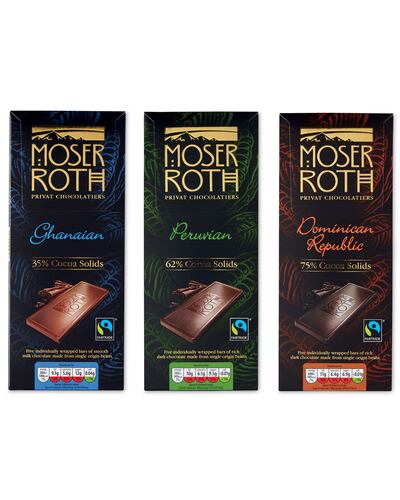 Aldi’s Moser Roth dark chocolate range: its 75 per cent chocolate does not use palm oil