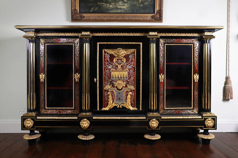 One of two mid-19th-century richly inlaid cabinets (€100,000-€150,000) attributed to Dublin cabinet makers Arthur Jones and Sons, which once belonged to Kilkenny Castle