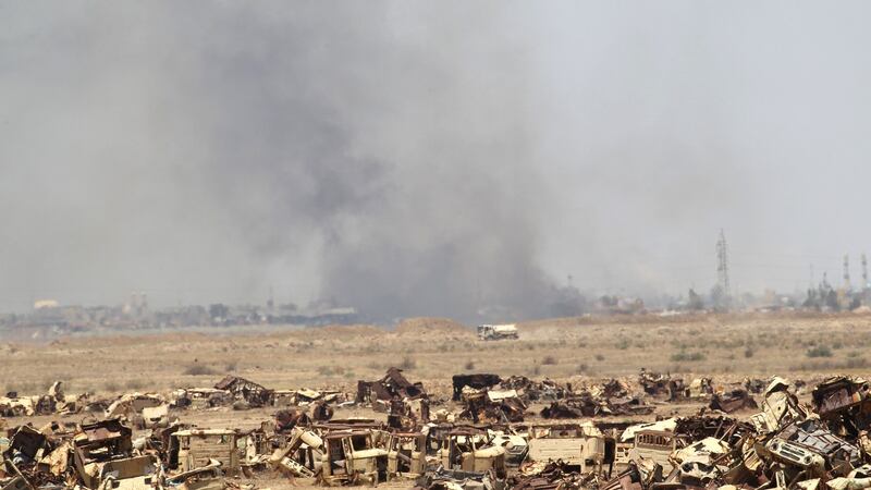 Smoke rises from clashes with Islamic State militants in Falluja, Iraq on Saturday.  Photograph: Alaa Al-Marjani/Reuters
