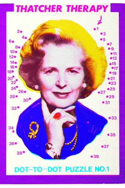 Paul Morton, Thatcher Therapy. Dot-to-Dot Puzzle No. 1, 1984. Photograph: Reproduced by permission of the artist. CourtesyLeeds Postcards.