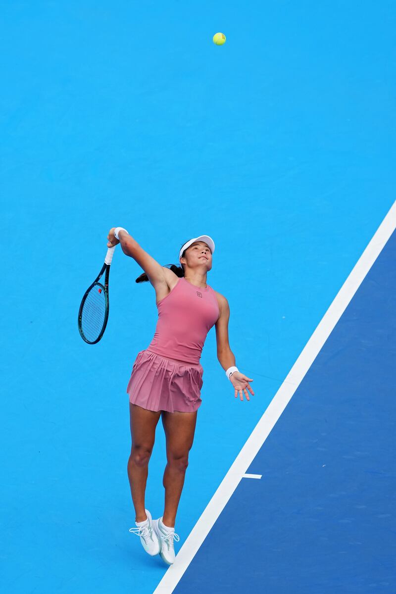 Emma Raducanu serves against Aryna Sabalenka during their match at the Cincinnati Open. Photograph: Dylan Buell/Getty Images