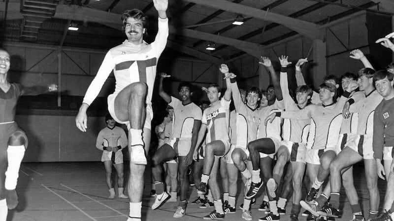 Stella Mae from the English Dance Theatre puts Sam Allardyce and the rest of Coventry  City’s squad through their paces in November 1983. Photograph:  Coventry Telegraph Archive/Mirrorpix/Getty Images