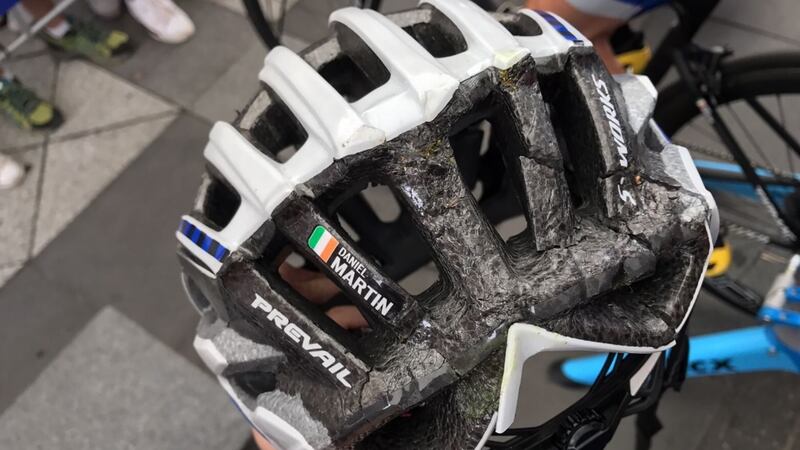 My damaged helmet after the crash during stage 9.