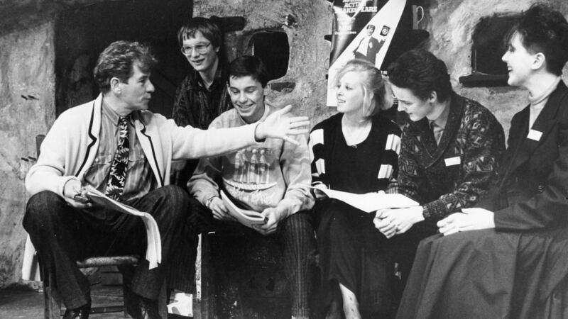 Ian McKellen in April 1988, talking to Sutton Park School students about his one-man show, Acting Shakespeare, which he performed in the Abbey Theatre on May 1st. Proceeds went to Irish Aids research and counselling services and was organised by Sutton pupils. Photograph: Jack McManus