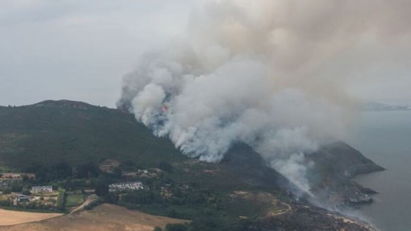 An aerial view of fires on Bray Head. Photograph: Air Corps