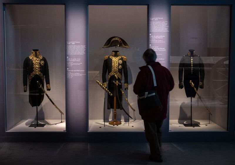 Military uniforms on display at a Napoleon exhibition at the Halle de la Villette. Photograph: Martin Bureau/AFP via Getty