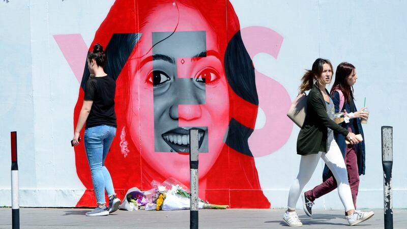 Floral tribute to Savita Halappanavar at the George Bernard Shaw pub in Dublin in 2018. Photograph: Cyril Byrne