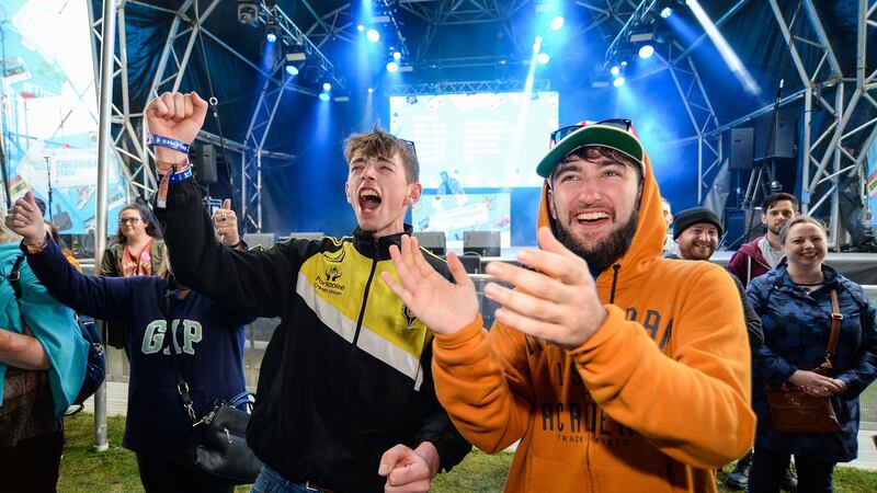 Podge Cronin and Ruaidhri Gallagher from Skibbereen, Co Cork, at Electric Picnic. Photograph: Cody Glenn/Sportsfile
