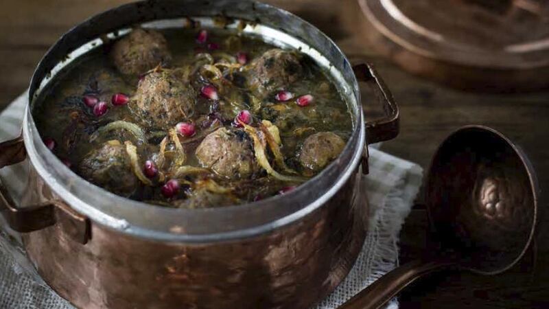 Pomegranate soup with meatballs: the fried mint topping gives this soup a wonderful flavour.