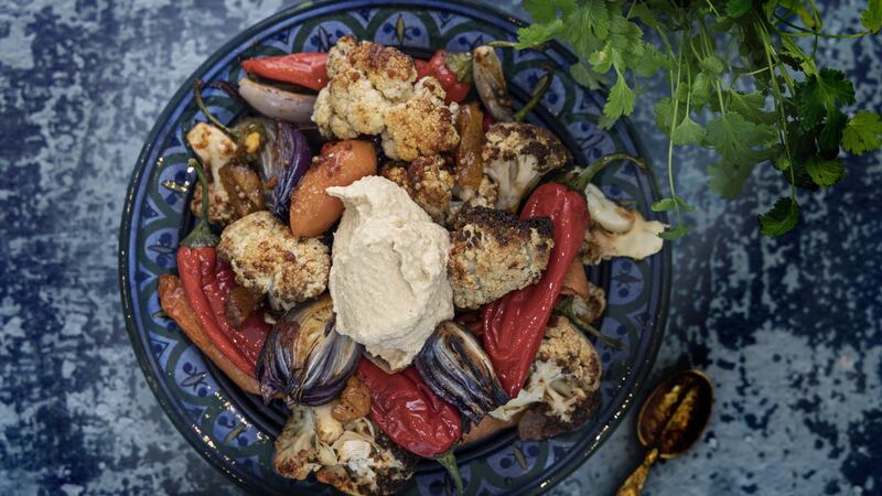 Middle Eastern root vegetable feast with harissa and butterbean hummus. Photographs: Harry Weir