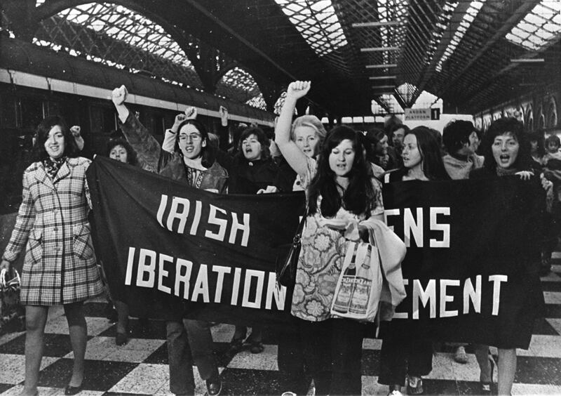 Women on the platfrom of Connolly Station, Dublin in 1971 prior to bording the Belfast Train to buy contraceptives, which were illegal in the Republic in the 1970s and 1980s. Photograph: The Irish Times
