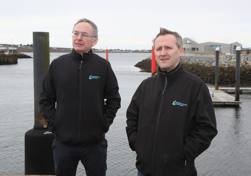 Micheál Ó Clochartaigh, stakeholder and consent manager at Fuinneamh Sceirde Teoranta (left), and Seamus McCabe, senior development director, Corio Generation. Photograph: Joe O'Shaughnessy