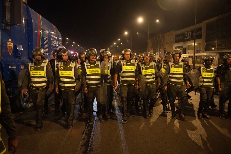 Security forces disperse a gathering as youth-led protests demanding healthcare and education reforms turns violent, in Sale, Morocco. Photograph: EPA