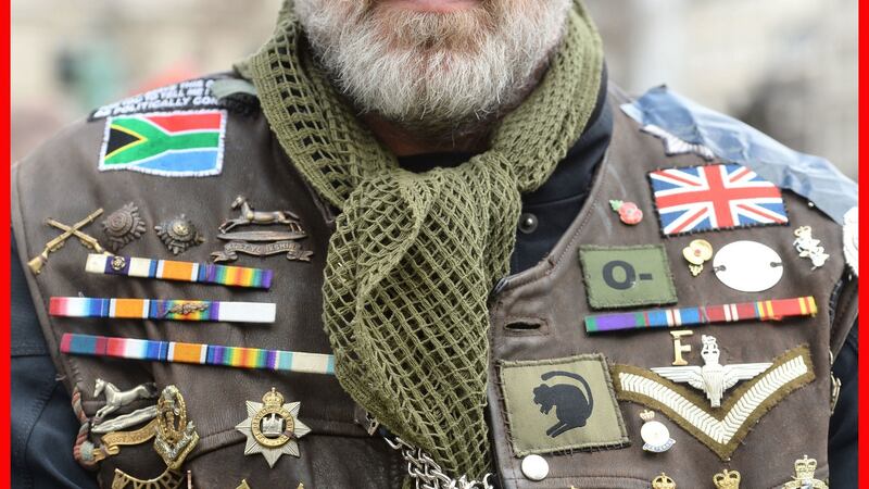 A motorcyclist taking part in the Rolling Thunder ride protest in London. Photograph: Kirsty O’Connor/PA Wire