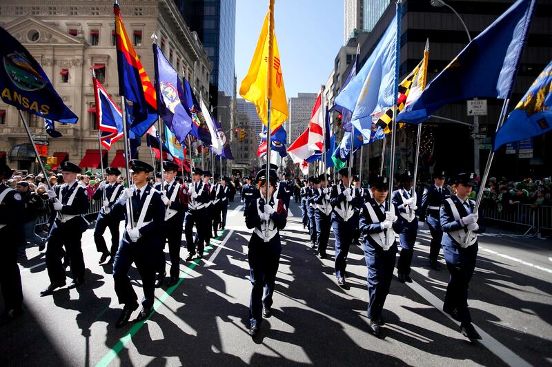 St Patrick’s Day in New York, which features 150,000-250,000 marchers each year and attracts two million spectators. Photograph: Chang W Lee/New York Times