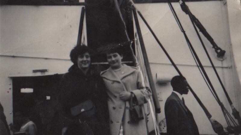 Patricia McGann (right) about to embark on her journey to Coventry on the Princess Maude in 1956. Photograph: Coventry Irish Society