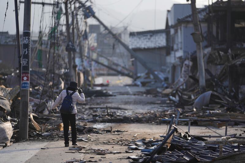 A street in Wajima in the Noto peninsula after the earthquake. Photograph: Hiro Komae/AP