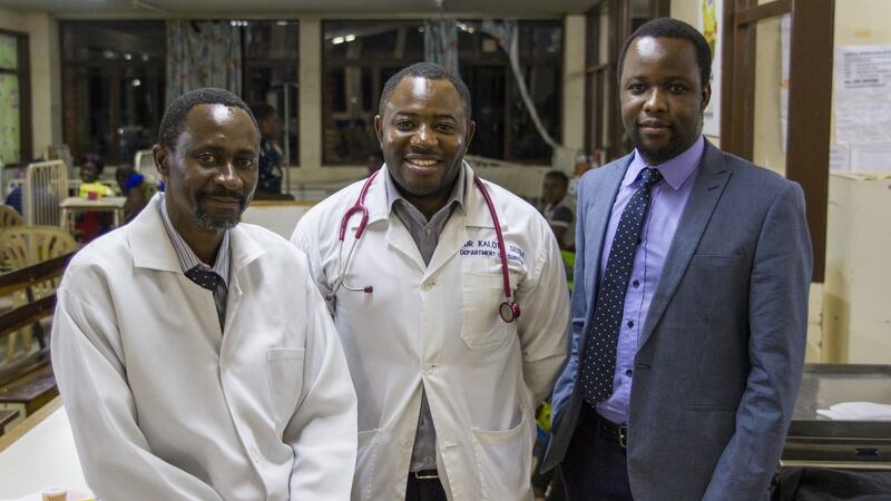 (L-R) Dr Bruce Bvulani, Dr Seith Kalota and  Dr Mulenga Mulewa at University Teaching Hospital, Lusaka