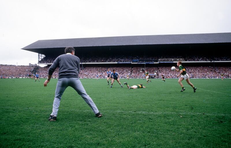 Kerry manager Mick O'Dwyer on the side line during the final minutes of the 1985 All-Ireland final against Dublin. Photograph: Billy Stickland/Inpho