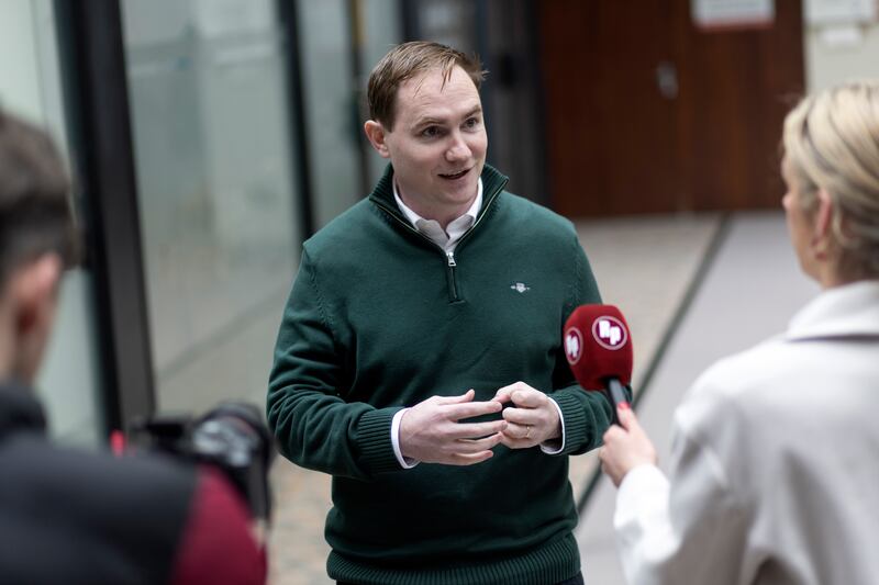 Presidential candidate Nick Delehanty makes the rounds in Roscommon, being interviewed by the Roscommon People. Photograph: Chris Maddaloni